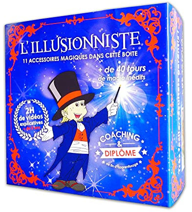 MAGIC SECRET - Magie-Set für Kinder (5 Jahre und +) – Der Illusionist – Lernen + 45 professionelle Zaubertricks – 88 Videos (App iOS & Android) + 11 Zubehör + Coaching von einem Magier Pro