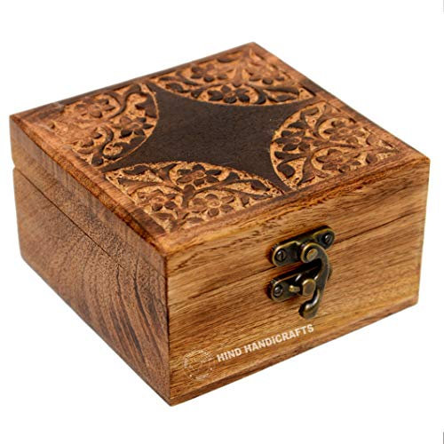 Portagioie in legno anticato fatto a mano, con albero della vita, intagliato a mano, per donne e uomini, accessori decorativi per la casa, scatole decorative, per riporre e organizzare (11,4 x 11,4 x