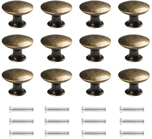 Kyrio Boutons de Porte,Boutons de Tiroir,Bouton de Meuble, Rond Boutons d'armoire,Boutons de laiton antique, Vintage Chic Poignées, Boutons de Placard pour Cuisine Chambre (12, Bronze)