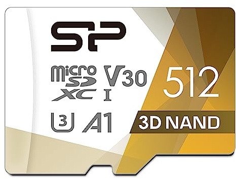 Silicon Power 512 GB Micro SD-kort U3 SDXC microsdxc MicroSD-minneskort med hög hastighet för ångdäck, Nintendo-Switch, DJI Pocket 3 och drönare