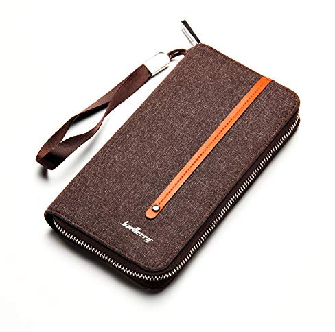 FANDARE Vintage Portefeuille Homme Longue Pochette Besace Porte Monnaie Toile Porte de Billets Porte-Monnaie Porte-Carte de Crédit Bourse Marron