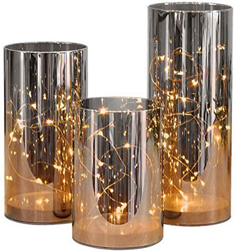 3er Set Gläser mit Stimmungslicht verschiedenen Größen Deko Licht mit Lichterkette aus Led Leuchte