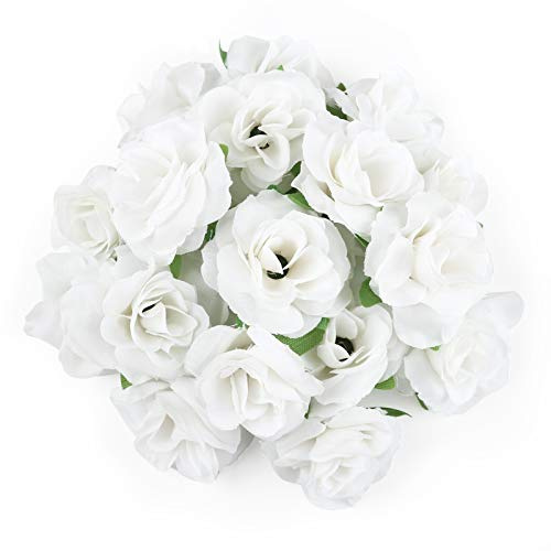 Kesote 50x Künstliche Blumenköpfe Blütenköpfe Kunst Blumen Rosen Köpfe für Hochzeit Party Deko DIY (Ø 4cm, Weiß)