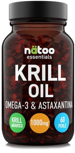 NÄTOO Olio di Krill Omega 3 Puro 60 Capsule Integratore Omega 3 1000mg e Astaxantina Alta Biodisponibilità Olio di Krill Antartico Ricco di Acidi Grassi