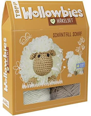 TOPP Wollowbies Häkelset Schaf: Anleitung und Material für EIN süßes Schaf zum Selber-Häkeln. Mit Holzknopf und Stofflabels zum Individualisieren. Fertiges Modell ca. 10 cm