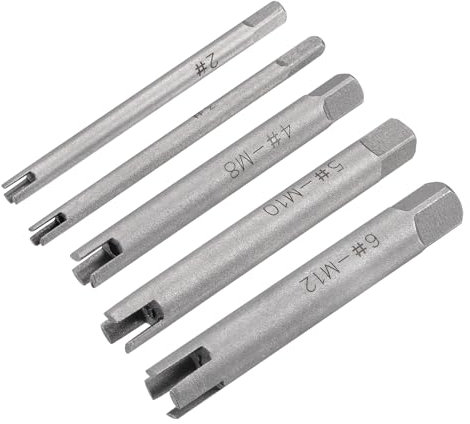 sourcing map Extracteurs de Taraud Ensemble M5-M12 / 8-10#-1/2 (Métrique/Pouce) 3/4 Cannelures Cassé Dépouillé Vis Filetage Robinet Déménageur Haut Carbone Acier Outils 5pcs