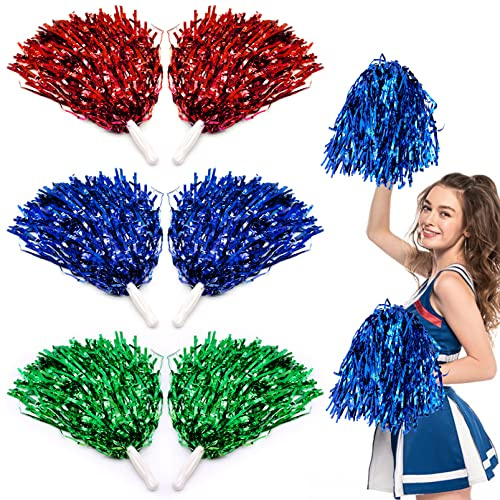 Pom Pom Cheerleader, 6 Pezzi Mano Fiori Cheerleader Pompoms, Lamina Metallica Cheerleading Pom Poms per Eventi Sportivi, Giochi di Palla, Balli