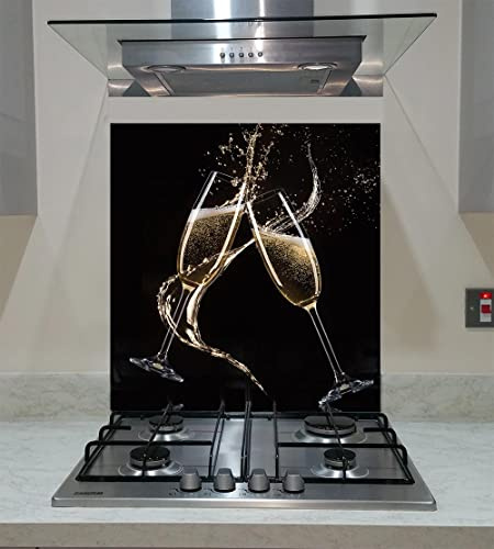 VA Art Glass Splashback Tempered Glass Panel Kitchen with glasses of Champagne ANY SIZE (wide 60 x height 70 /cm)