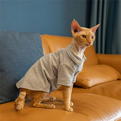 YAOER Haarlose Katze Sphinx Devon Kleidung Weihnachten Winter Selbstheizendes Fleece Warmer Hautfreundlicher Bequemer Pyjama mit Knöpfen,Grau,XXL-