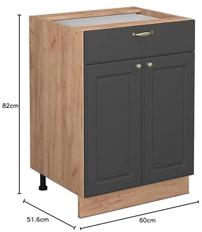 Vicco mobiletto base per cucina Fame-Line, Antracite-oro/Quercia dorata, 60 cm con cassetto, senza piano di lavoro