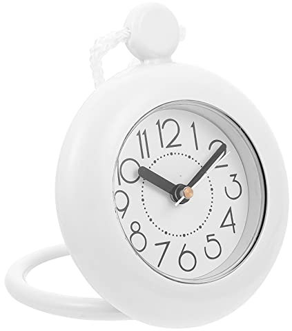 Warmhm Bathroom Hanging Clock White Shower Rope Clock Water Resistant Small Digital Hanging Rope Pendant without Battery