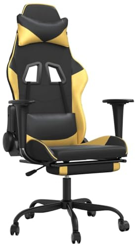 vidaXL Gaming Stuhl, Bürostuhl Drehbar Höhenverstellbar, Drehstuhl Schreibtischstuhl mit Massage Fußstütze, Verstellbar Chefsessel Sportsitz Computerstuhl, Schwarz Golden Kunstleder