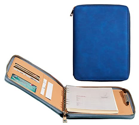 Schreibmappe A5 Konferenzmappe Leder Dokumentenmappe Mit Reißverschluss Geschäfts Organizer Mit Schreibblock Kartenhalter Stifthalter Für Damen Und Herren (Color : Blue 2)