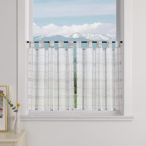 Delien 2er Set Bistrogardinen Plaid Landhaus Scheibengardinen Kariert Gingham Muster »Karo« Küchengardinen Kurz Dekoschals Kleinfenster Gardinen mit Schlaufen BxH 90x90cm,Grau
