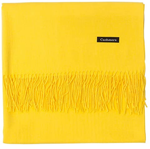 Skcess Scarf Cashmere, Damenschal Winter Gelb Einfarbig mit Fransen Scarf Unisex 200X70CM(79X28In)
