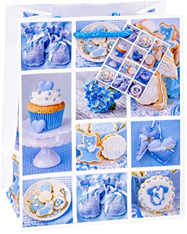 TSI Geschenktüten BABY JUNGEN, 6er Packung, Größe: Mittel (HxBxT 23 x 18 x 10 cm), Art. Nr. 85014-J
