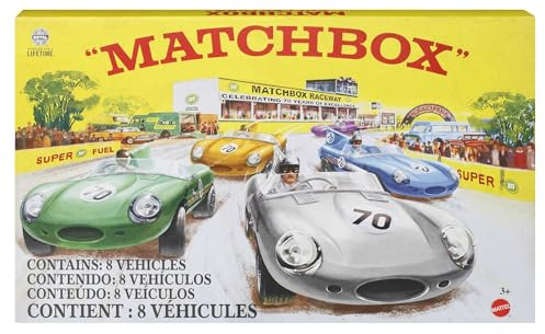Matchbox Coffret Premium 8 Voitures en Métal Échelle 1/64-Anniversaire, avec Décorations De Qualité Supérieure, 1 Véhicule Exclusif Inclus, À Collectionner, Jouet Adultes, HPC03