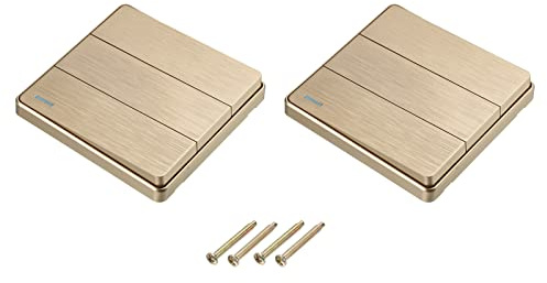 sourcing map Interruptor de luz para pared, interruptor basculante, 3 bandas, 2 vías, tono dorado, 250 V, 10 A, 86 mm x 86 mm, paquete de 2