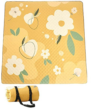 DOTBUY-SHOP Picknickdecke Wasserdicht, Campingdecke Stranddecke Wärmeisoliert Maschinenwaschbar Faltbar Picknickmatte, für Outdoor Strand Campen Wandern Ausflüge (200x200cm,gelbe Blume)
