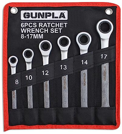 Gunpla 6pcs Ratchet Wrench Set 8-17mm Metric Ratcheting Combination Spanner Kit Durable Chrome Vanadium Steel with Storage Pouch