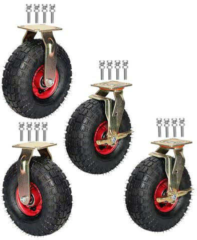 Luftreifen Gummi Lenkrolle Mit Bremse, 4er SET Transportrollen Hohe Elastizität Abriebfest Durchmesser 200/250MM Mit Kugellager, Für Trolleys 8/10 Inch Industrie Bockrolle Schwerlast