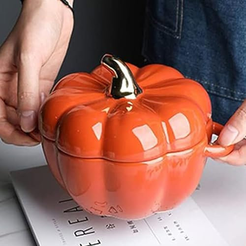 Dutch Oven Pot with Lid, Mini Baking Dish Cute Pumpkin Bowl, Covered Dutch Oven Ceramic Stockpot, Ceramic Bowls Bakeware, Heat-Resistant Clay Soup Pot for Family Gathering, Dinner Parties