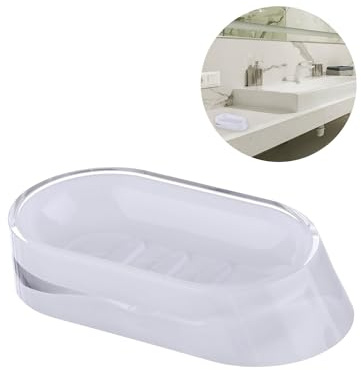 Porta jabón sólido – Plato para jabón para baño, de acrílico, 14,2 x 4 x 7,3 cm, Blanco