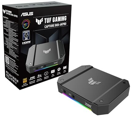 ASUS TUF GAMING CAPTURE BOX-4KPRO (4K144 | 2K144 | Full HD 240 HDR Passthrough, 4K60 | 2K120 | Full HD 120 Capture, USB Type-C 3.2 Gen 2, HDMI 2.1, VRR Supported, On-board Scaling, Certified for OBS™)