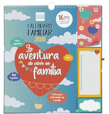 Finocam - Calendario de Pared Plus 16 Meses 2024 2025 Mes Vista Septiembre 2024 - Diciembre 2025 (16 meses) Familiar Español
