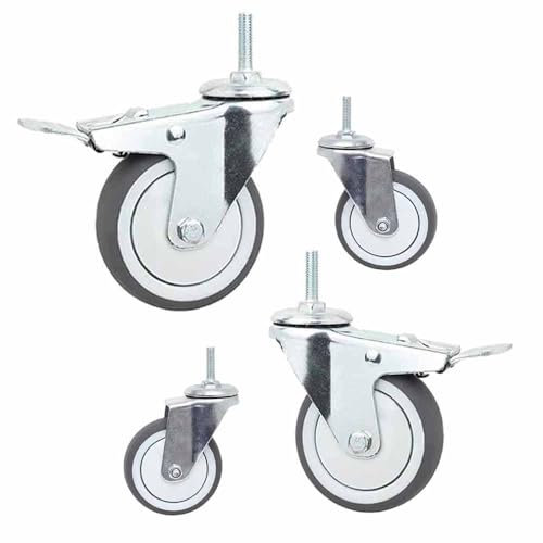 ZYBOWAYL M8 Gewinde Möbelrollen, 75mm Lenkrollen aus Gummi, 360° Drehbar Schwenkrollen mit Bremse, Geräuschlose Transportrollen Tragfähigkeit 130kg/287Lbs, 4er Set