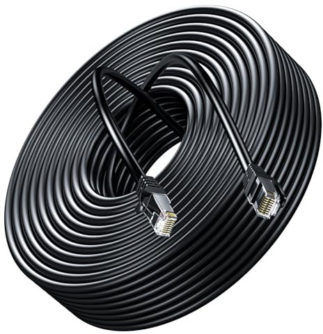Cable Ethernet 50m Extérieur, Cable RJ45 50 Mètres à l'extérieur Intérieur Imperméable Câble Réseau, Haut Debit Gigabit Cat 6 Cable Internet UTP 24AWG Cable LAN pour Routeur Switch Modem- Noir