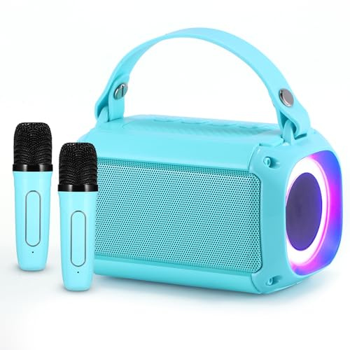 Karaoke Wireless Microphones with 2 Microphones, 5.3 Bluetooth Kids Karaoke Machines Colorful Lights Portable Bluetooth Speaker Best Gifts Toys for Girls and Boys