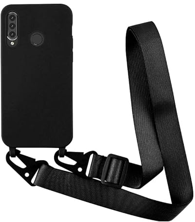Yichxu Handyband Hülle für Huawei P30 Lite mit Band, TPU Silikon Handyhülle mit Kordel Lanyard, Schutzhülle mit Kette Stoßfest Nylon Schultergurt Necklace Handy Hülle für Huawei P30 Lite, Schwarz