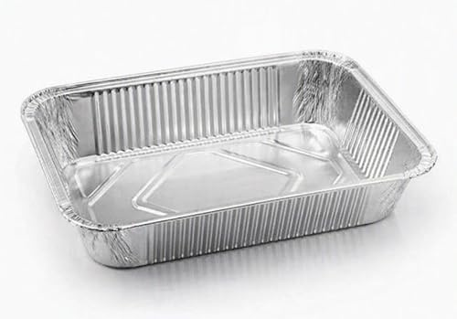 Generico 25/50/100 Vaschette in Alluminio VARIE DIMENSIONI bordo G | Argentate contenitori per Alimenti USA e Getta, teglie in Alluminio per Takeaway (100pz 2 porzioni 20x14cm)