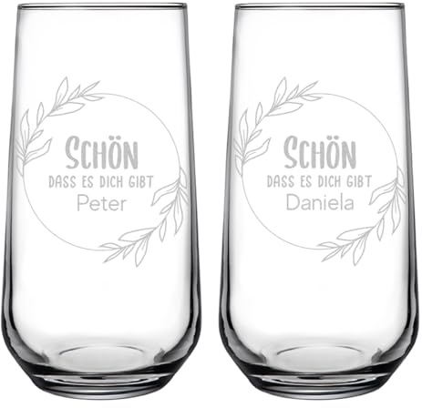 polar-effekt Longdrinkglas 470 ml 2er-Set mit personalisierter Gravur - Trinkglas mit Namen graviert - ideal für Saft, Cocktails und Longdrinks - BPA-Frei