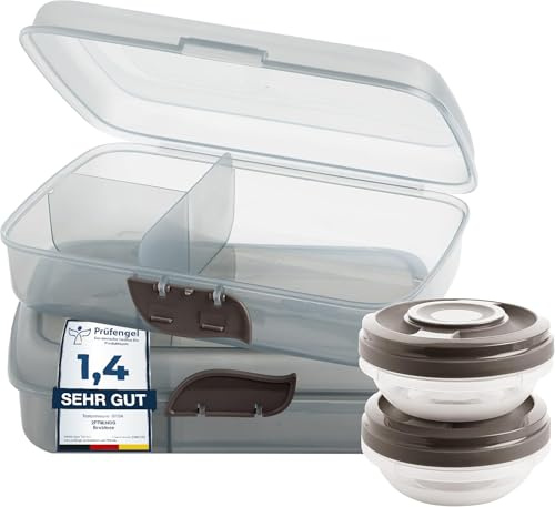 2friends Brotdosen Kinder Modell Fresh, Lunchbox, 2 Stück + 2 Schraubdeckeldosen, Brotdose Kinder mit Fächern und Clickverschluss, Bento Box, Brotzeitbox, Frühstücksbox, ohne BPA + Weichmacher