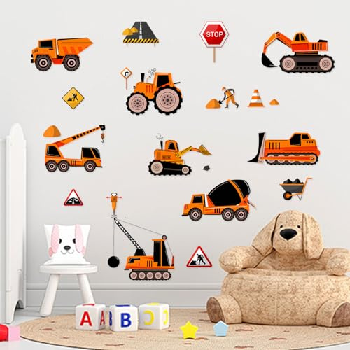 XQMMGO 4 Stück Fensterfolie Kinder, Kinderzimmer Dekowandtattoo, Deko Badezimmer, Fensterbilder Kinderzimmer, Fliesen Aufkleber Badezimmer, Baustelle, Traktor