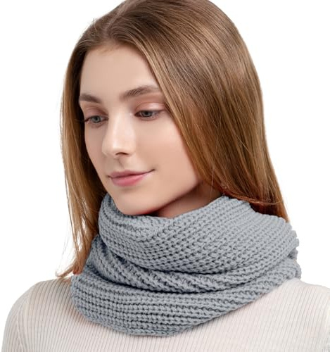 SGQTZDZQ Infinity Scarf Thermal Knitted Scarf, Neck Warmer Loop Scarf for Women, Winter Burgundy Scarf Women Scarf Gifts for Women (Grey)