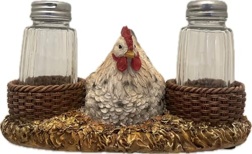 Pine Ridge Saliera e pepiera a forma di gallina – Due shaker in vetro, a forma di gallina, per spezie e condimenti, per cucina, sala da pranzo o decorazione da tavolo