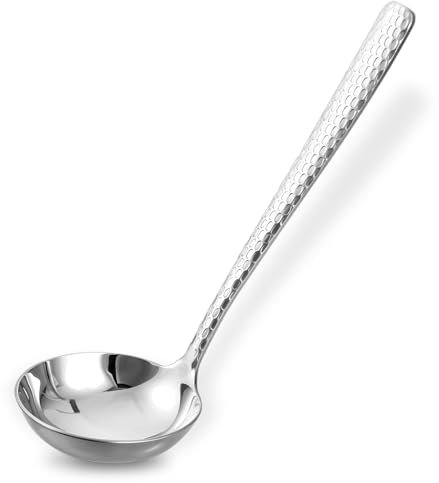 Hochwertiger Gehämmerter Suppenschöpfer, 19,5 cm Suppenkelle aus hochwertigem Edelstahl, Soßensuppenlöffel aus Edelstahl, Kochschöpfer, Eleganz und Funktionalität zum Servieren