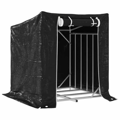 vidaXL Portant de Bois de Chauffage et Housse de Pluie Acier galvanisé, Stockage de bûches, Porte-bûches de cheminée, Stockage de bûches à l'intérieur