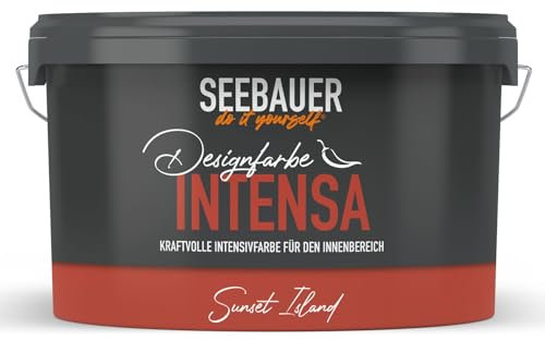 SEEBAUER diy Intensivfarbe INTENSA Rot 2,5L (Sunset Island) Edelmatte Wandfarbe Rot Orange - Innenfarbe sehr hohe Deckkraft - Matt, Abwaschbar und Tropffrei
