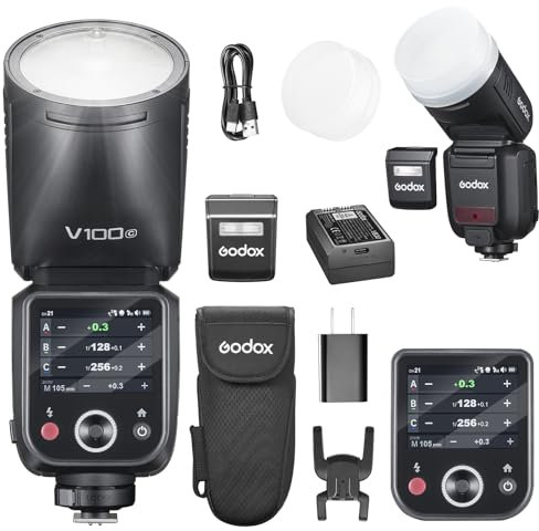 GODOX V100C Flash V100-C 100w Tête Ronde Touchscreen Lumière pour Canon,2.4G sans Fil avec éclair Externe et Global Shutter Speedlite Sync 1/80000s with VB30