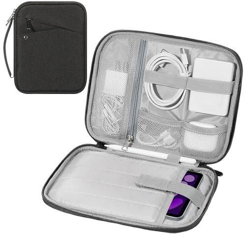 MoKo 7-8 pollici Tablet Sleeve Custodia da trasporto con maniglia, Borsa da viaggio protettiva imbottita per iPad Mini A17 Pro 8,3'' 2024, iPad Mini 6 8,3“ 2021, i-Pad Mini 5 7,9” 2019, Nero & Grigio