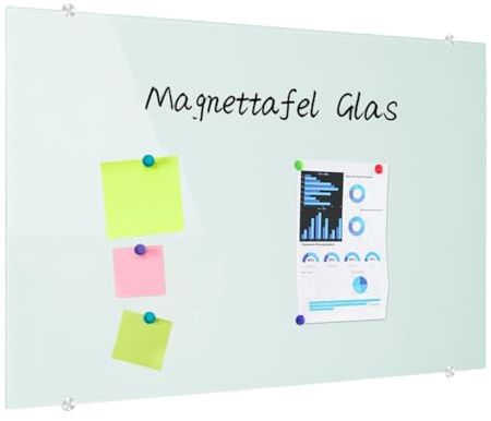 XIWODE Pizarra de cristal de seguridad magnética premium 110 x 80 cm – Pizarra blanca para oficina y hogar, resistente a los arañazos con pizarra blanca y esponja (montado en la pared)