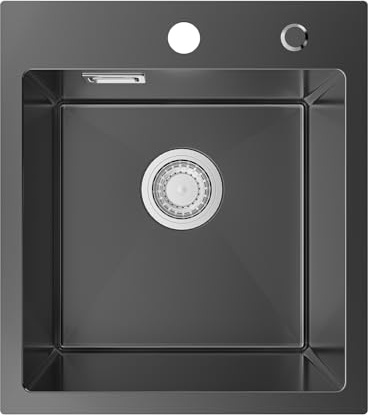 Sofetiy Évier de Cuisine, Noir, Anthracite, 40 x 45 cm, Rectangulaire, en Acier Inoxydable, pour Armoires Inférieures à Partir de 40 cm de Large, Petit Evier de Cuisine, avec Siphon, 1 Bac