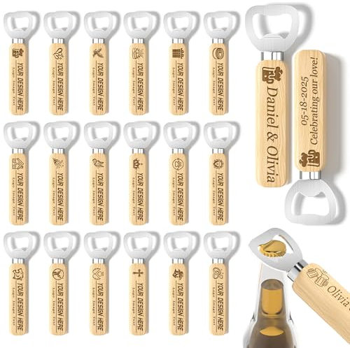 15-100 abrebotellas de madera personalizado, abrebotellas de cerveza de madera personalizado con asa grabada con láser con logotipo de texto para boda, bar, cervecería, aniversarios, fiestas, eventos