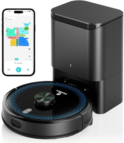 OKAYBOT V2 Robot Aspirapolvere Lavapavimenti con Mappatura, 2-in-1 Aspirapolvere Robot 4000PA, Svuotamento Automatico, Navigazione Laser, 120 Min, Alexa/WiFi/APP, per Peli di Animali e Pavimenti Duri