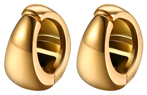 JewelryWe Chunky Gold Ohrclips Damen 14K Vergoldet Edelstahl Dick Huggie Creolen Fake Piercings Ohrklemmen Klein Leicht Clip Ohrringe Set Ohne Ohrloch Knorpel Ohrringe Schmuck Geschenk