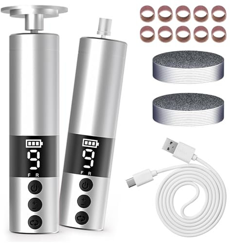 Hornhautentferner Elektrisch, Elektrischer Hornhautentferner mit Fußfeilen und Nagelpolierer, 9 Speeds & 30 Schleifscheiben, Fußpflegeset für rissige Fersen, Hornhaut, abgestorbener (Silber)